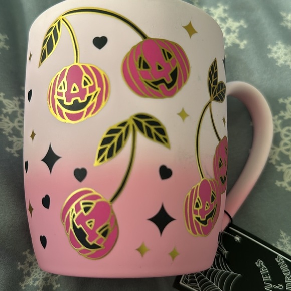 Cobwebs and Cauldrons Pumpkin Cherry Soft Touch Halloween Mug - Picture 2 of 4